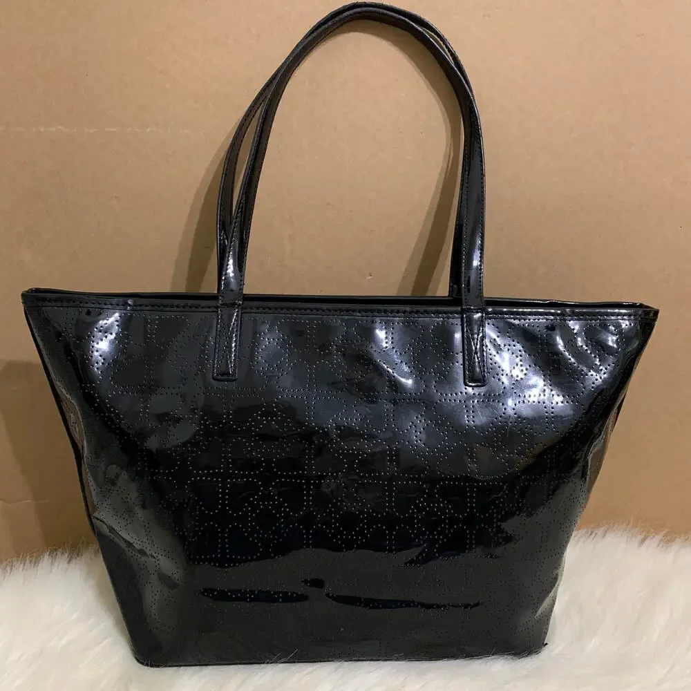 KATE SPADE HARMONY Metro Black Vinyl Perforated Heart Pattern Tote